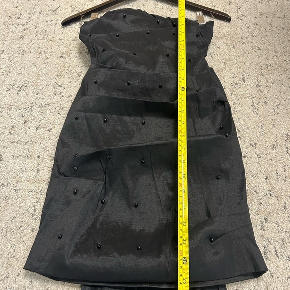 Lucky Brand S NWOT Black Tiered Pleated mini Gown with Maxi bow train beaded - Picture 10 of 16